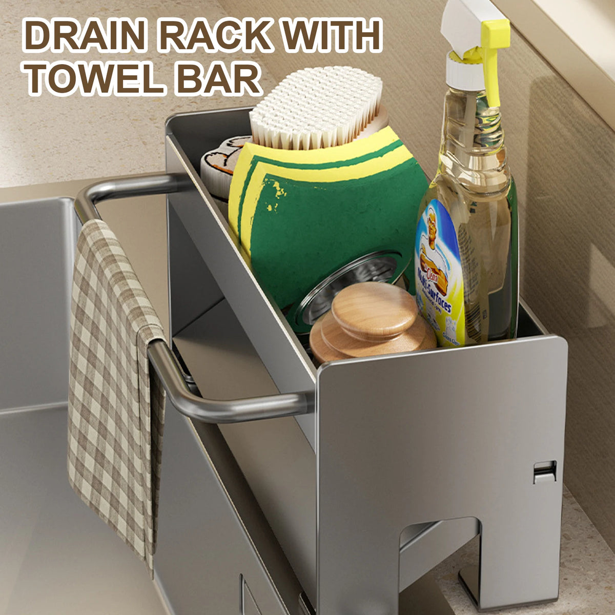Porte-éponge de cuisine en acier au carbone, égouttoir d’évier pour savon, porte-serviette et étagère de rangement pour accessoires de salle de bain