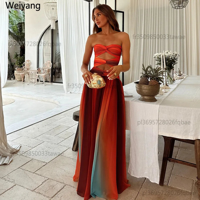 Langes Damen-Bandkleid mit ausgestellter Silhouette