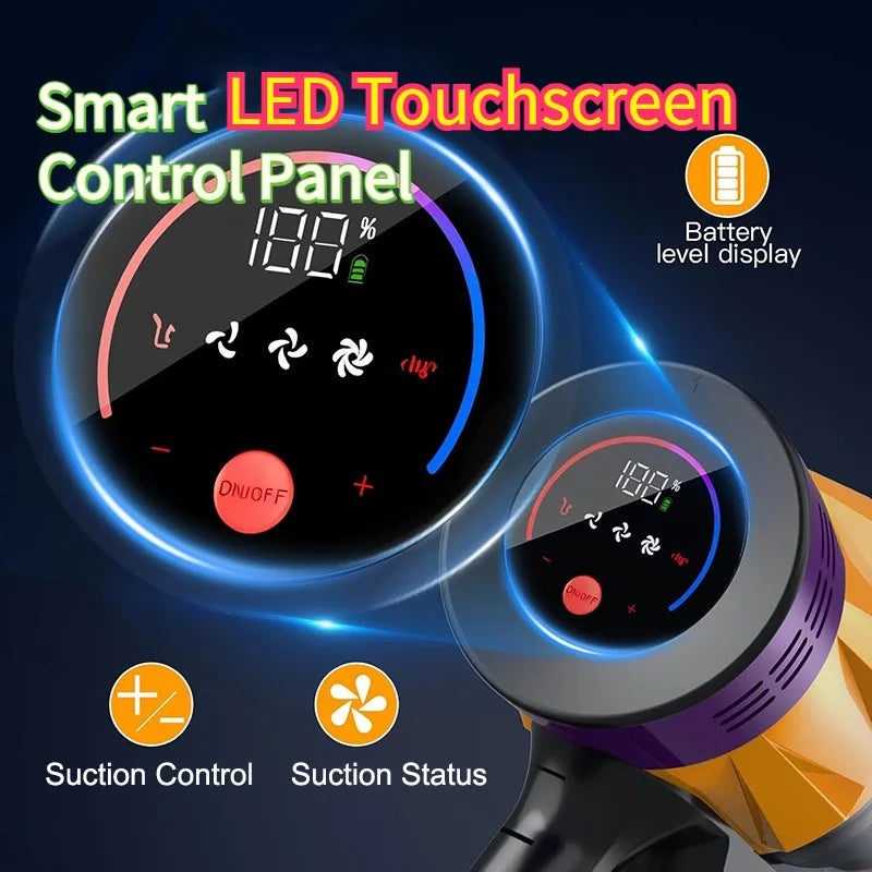 Kabelloser Staubsauger 50KPa 550W Stielstaubsauger mit herausnehmbarem Akku, 45Min Laufzeit, LED-Touchscreen für Tierhaare Teppich Boden