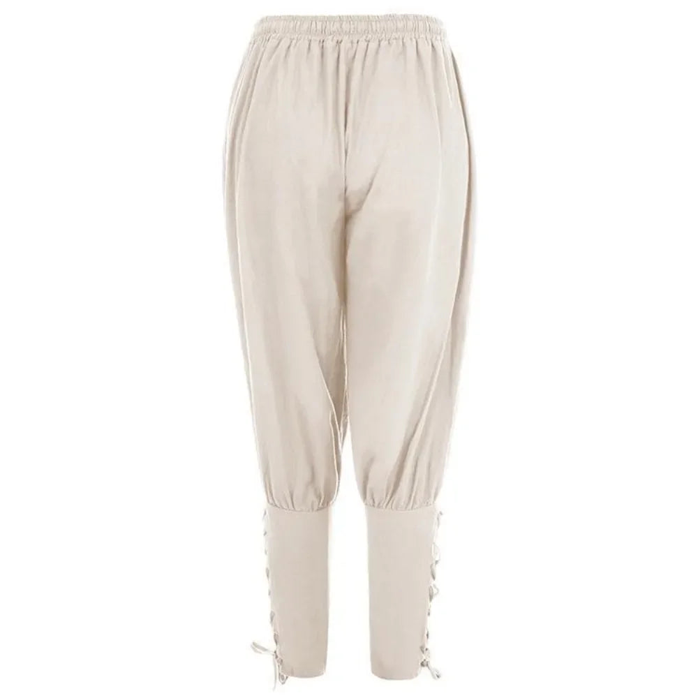 New Trendy Men's Casual Trousers Drawstring Pants Medieval Pirate Trousers Cotton and Linen Streetwear Pants Daily Wear