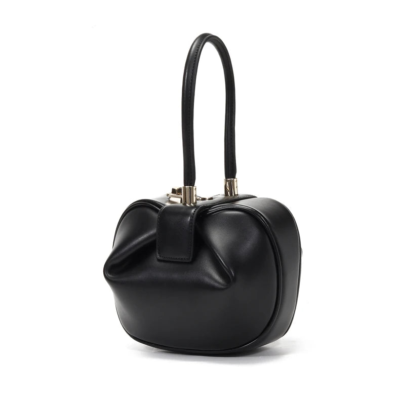 HIFASHION Small Genuine Leather Single Top Handle Bag Women Elegant Going Out Evening Party Pouch Purses Round Luxury Handbags