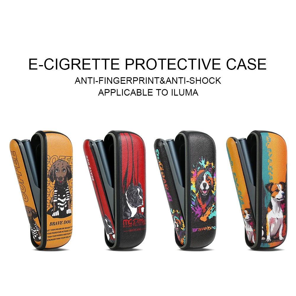 Funda protectora de piel sintética para ILUMA, portátil y resistente a los golpes, el accesorio para cigarrillos electrónicos con estampado de perro.