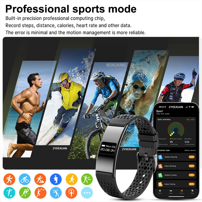 2026 New Fitness Tracker Smart Bracelet Men Women IPX8 Waterproof Heart Rate Sleep Outdoor Sport Pedometer GPS Track Smartwatch
