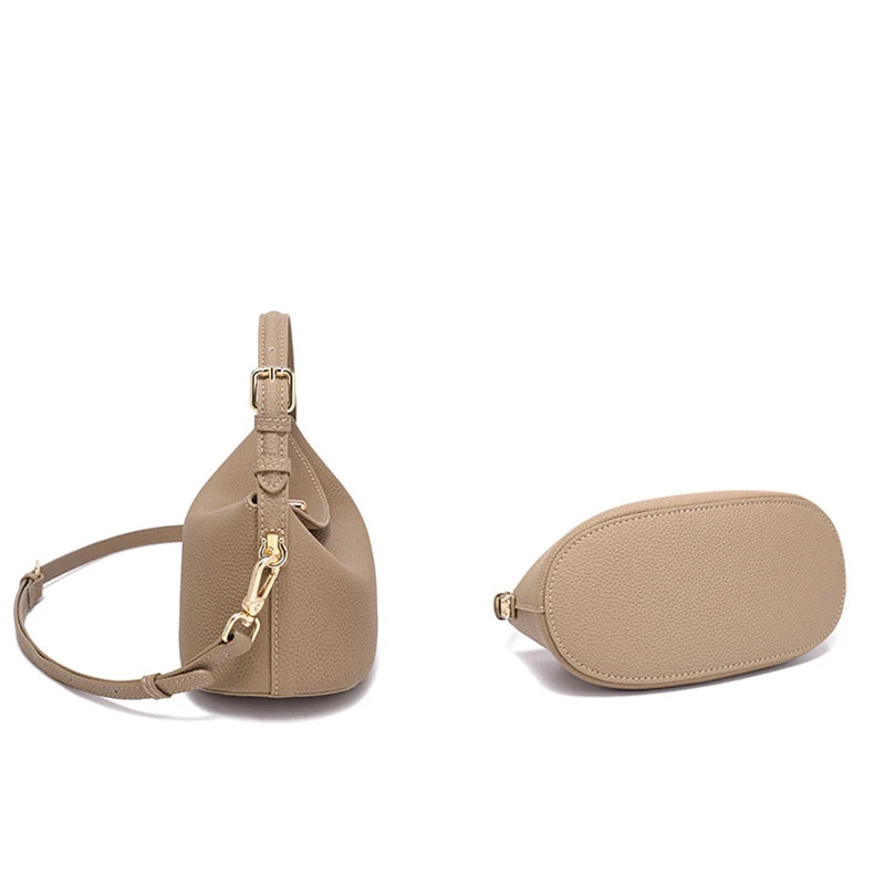 TOPHIGH New Genuine Leather Bucket Bag Simply Crossbody Bags For Women Luxury Designer Fashion Handbag Ladies Shoulder Purse Bag