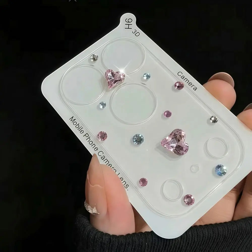 Diamond 3D Heart Glass Camera Protector Clear HD Full Cover Lens Film Shockproof Anti Scratch for iPhone 17 Pro Max 17Pro