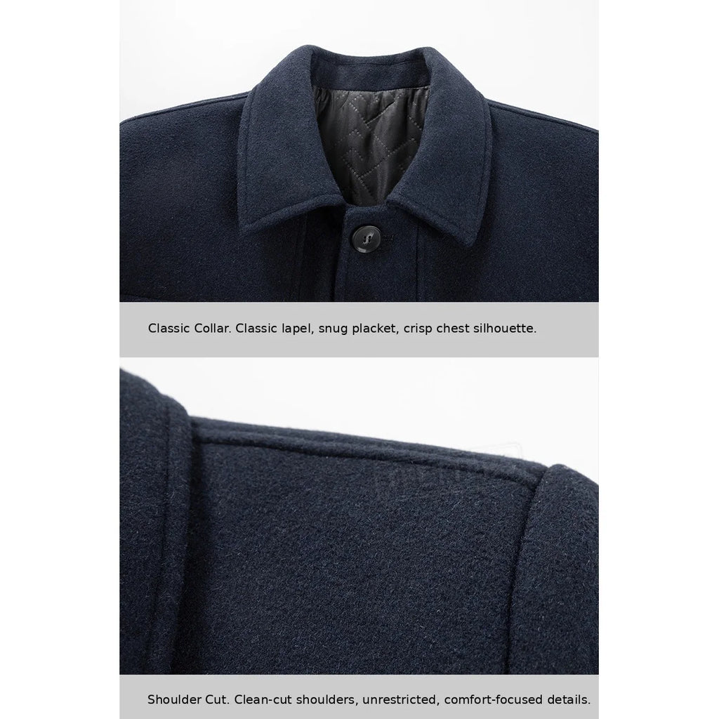 2026 Autumn Winter Business Casual Men Wool Jacket Thickened Cotton Lined Short Notch Lapel Coat Commute Man Woolen Outerwear