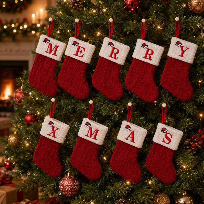 A-Z Christmas Stocking Gift Bags Green Red Candy Bag Xmas Gift Bag Decoraitons 2026 New Christmas Stocking Party Favors Gift