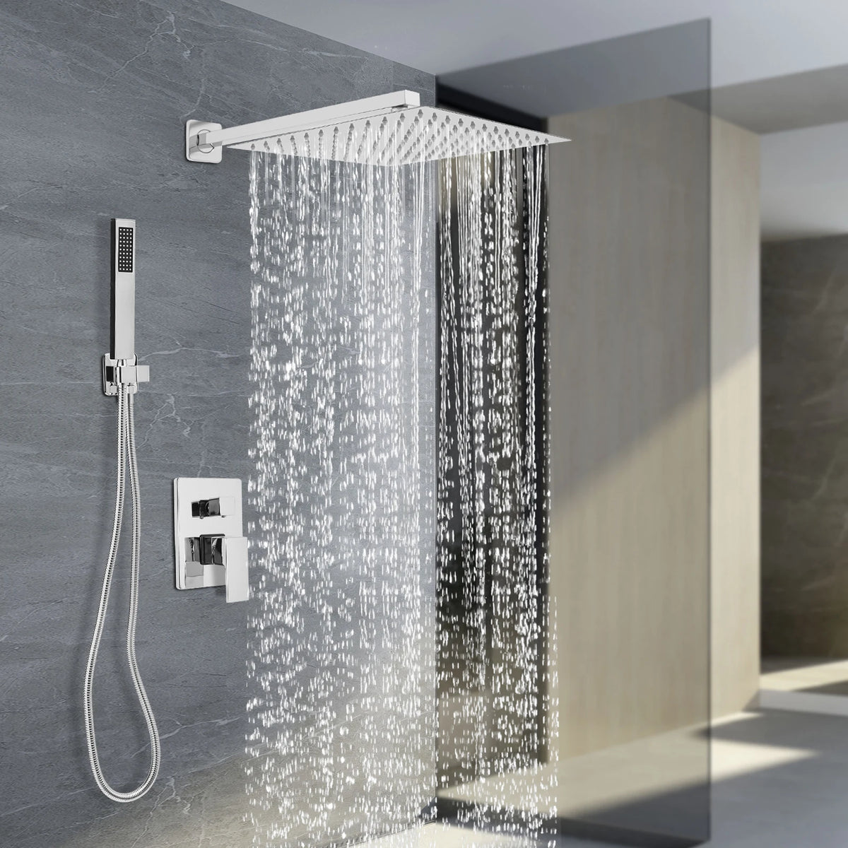Aufputz-Duschset, Wandmontiertes Duschsystem Badezimmer-Duschset Silber/Schwarz