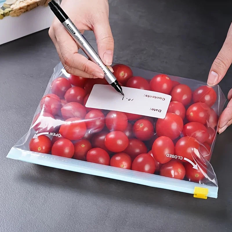 45 PCS Sacs de congélation réutilisables en plastique avec fermeture zippée, poches autoportantes pour fruits, légumes et aliments de cuisine, organiseurs de rangement