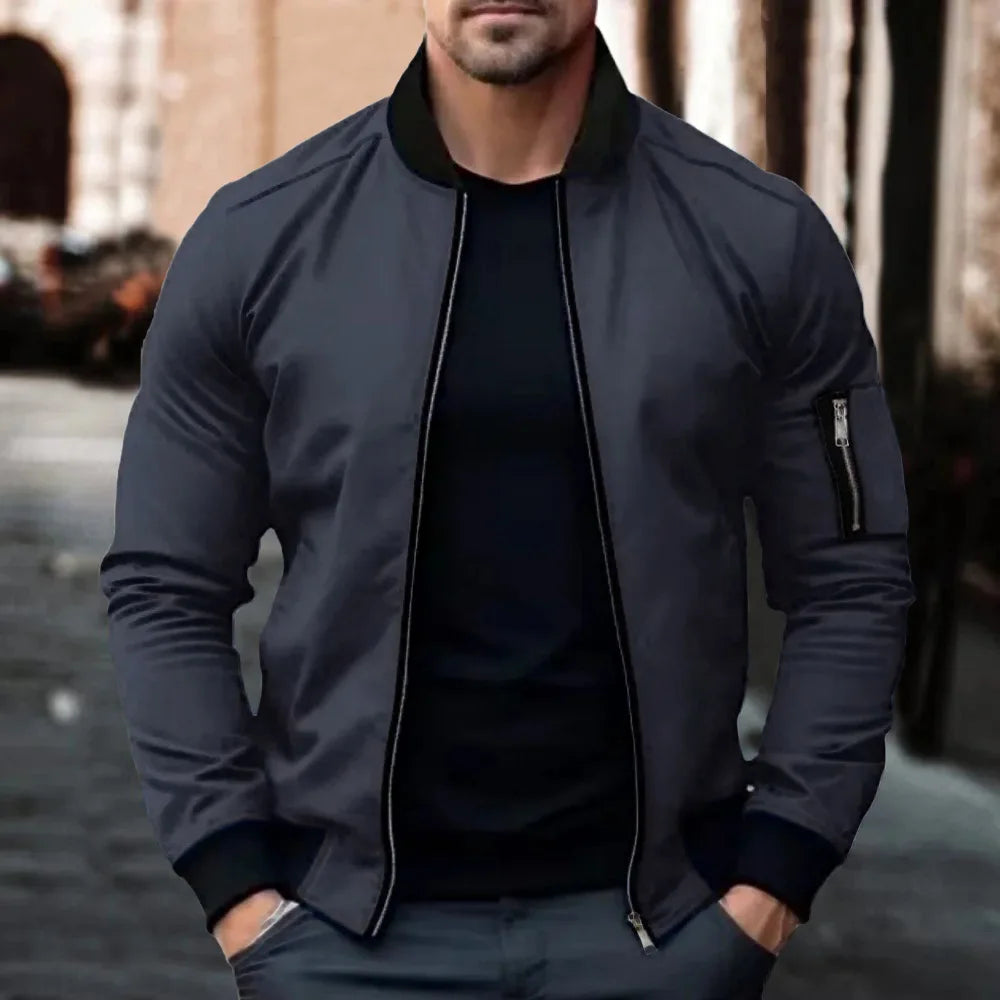 Autumn New Jackets for Men Solid Color Bomber Jacket Coat Business Stand Collar Male Windbreaker Outwear Mens Zipper Streetwear