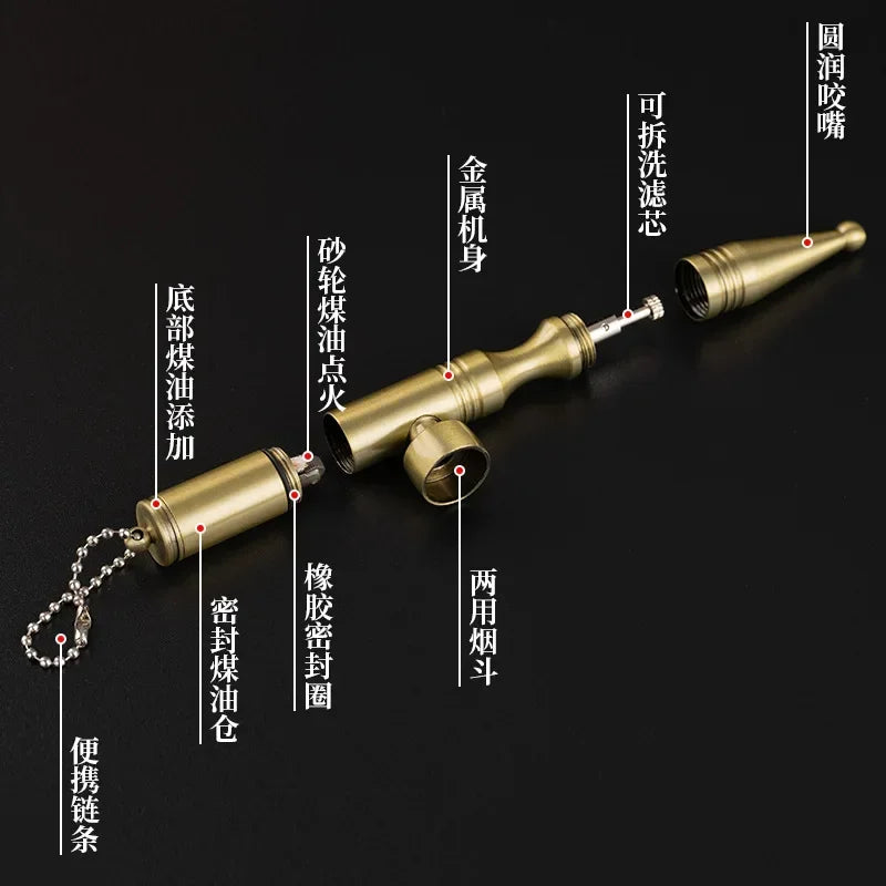 Creative Personality Kerosene Lighter, Two-in-One Multi-Function Trolley Filter Pipe Lighter, Men's Gift for Father