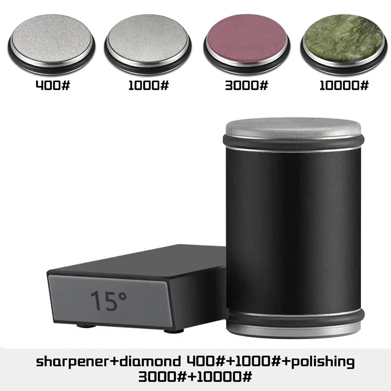 Niiruo Rollmesserschärfer mit doppelseitigem Diamantschleifstein, magnetischer Winkelhalterung für 15°/20° zum Schärfen von Küchenmessern