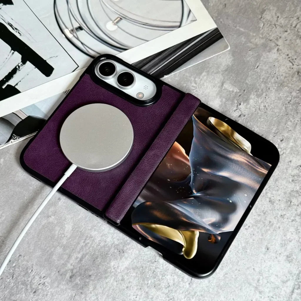 For Magsafe Magnetic Leather Matte Phone Case For Apple iPhone Duo 18 Fold Hinge Protection Wireless Charging Shockproof Cover