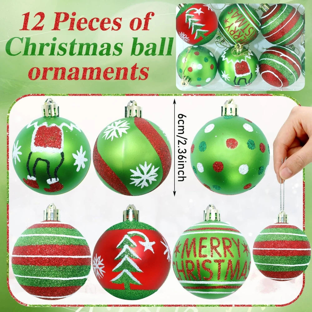 12Pcs 6cm Christmas Ball Set for Christmas New Year Wedding Spring Festival Carnival Party Scene Cloth Christmas Tree Decoration