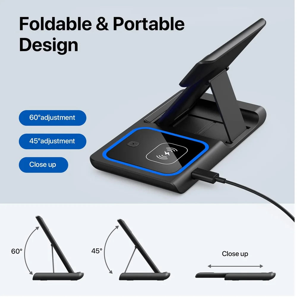3 in 1 Magnetic Wireless Charger Stand for Magsafe iPhone 17-2 Apple Watch 8/7 & Airpods Pro Fast Charging Station