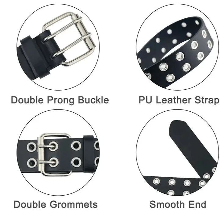 Ceinture punk gothique en cuir pour femme, marque Women Grunge, double boucle à ardillon, pour jeans, style streetwear et Halloween