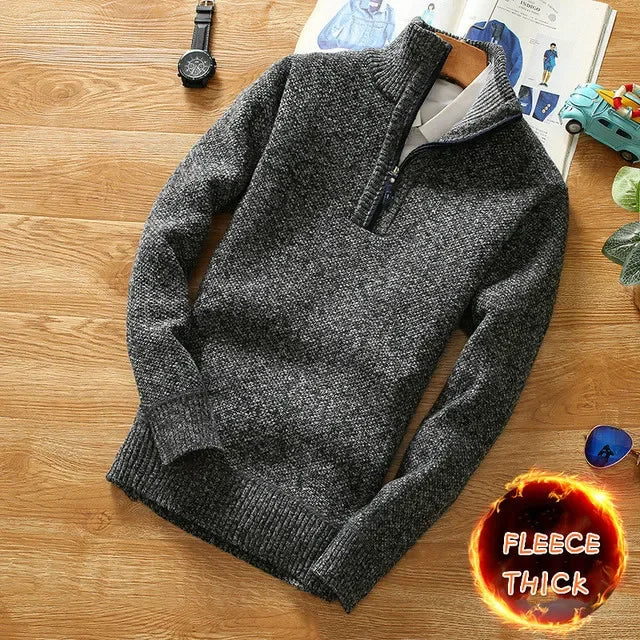 Autumn Winter Men Fleece Knitting Sweaters Jackets Slim Fit Warm Zipper Pullovers Thick Sweater Coat Male Trendy Streetwear