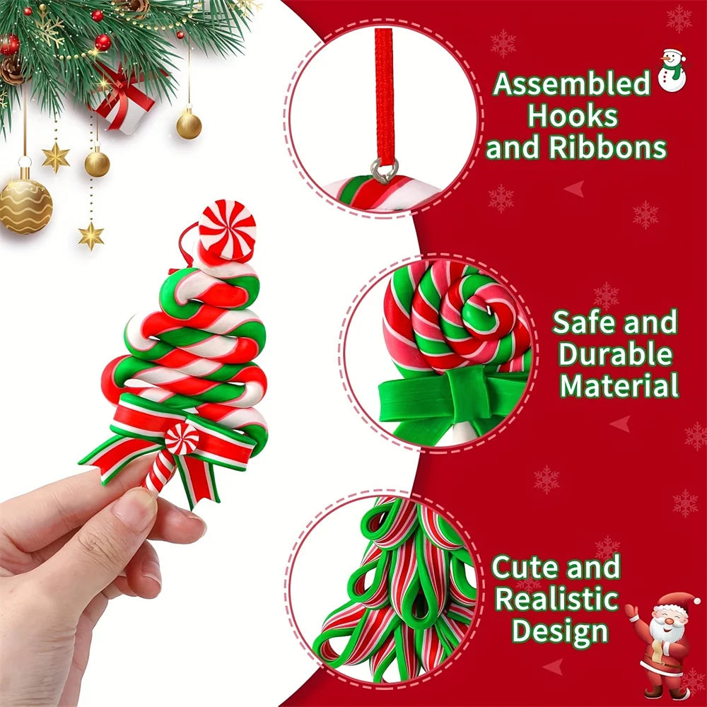 16/32Pcs Christmas Lollipop Ornaments 2D Colorful Wood Candy Cane Hanging Decoration Pendants for Xmas Tree