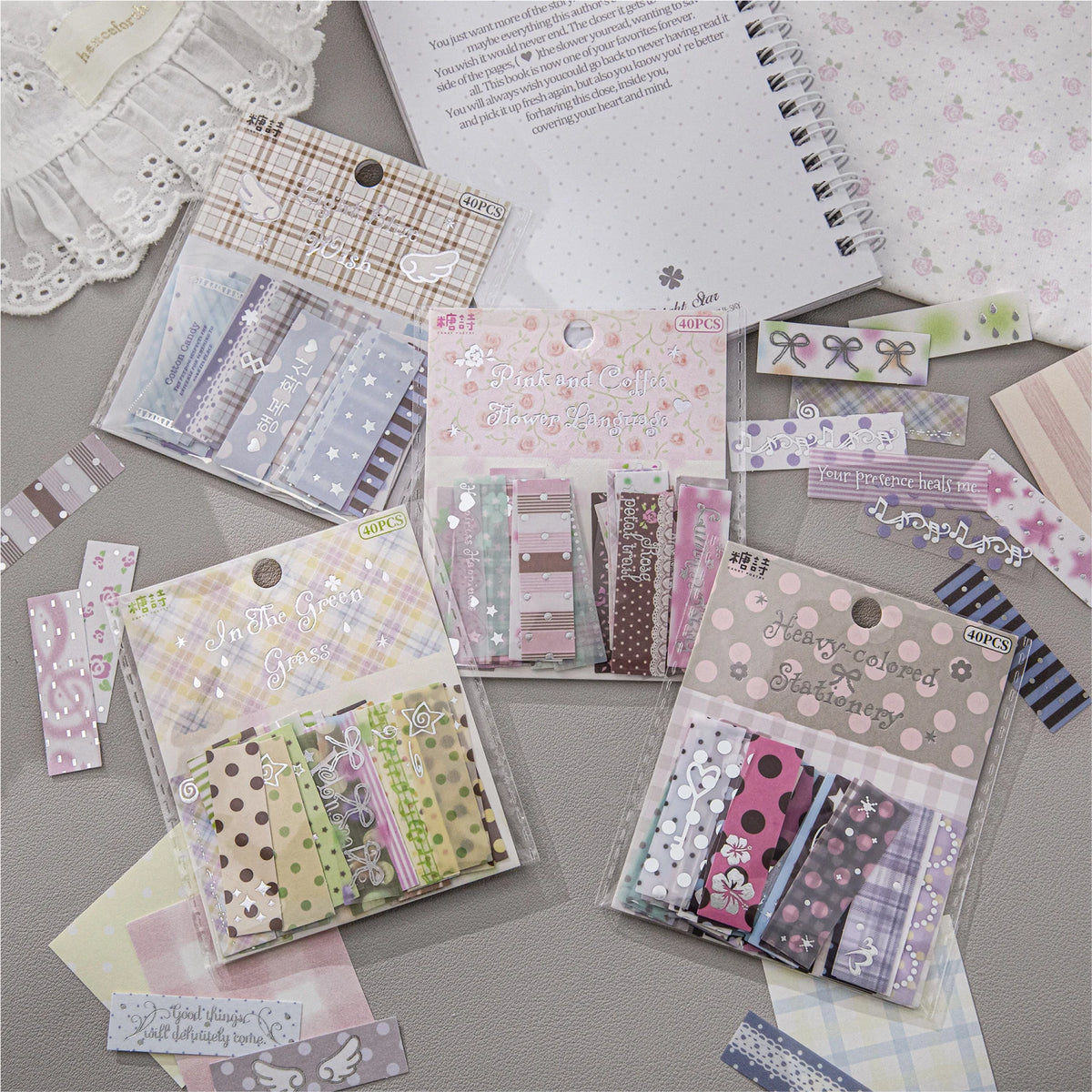 40-Piece Plain Island Series Kawaii Basic Versatile Dual-Material Hot Silver Stickers for DIY Scrapbooking and Aesthetic Stationery