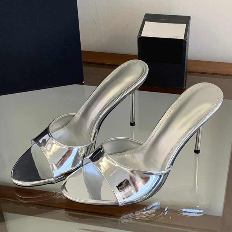 Sandali mules donna Liyke A47 lucidi con fascia ampia e tacco