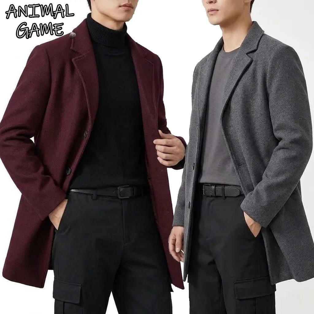 Autumn Men's Classic Overcoat Slim Fit Lapel Winter Trench Coat Elegant Business Casual Single Breasted Long Coat Windbreaker
