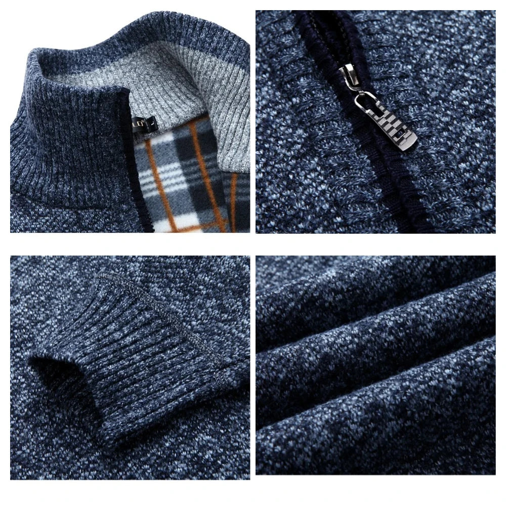 Winter New Men's Knitted Sweater Coat Long Sleeve Thick Cardigan Fleece Zipper Male Causal Solid Color Clothing Male Blouse