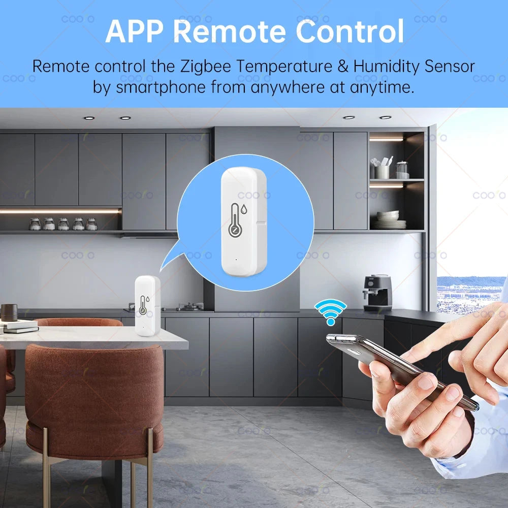 Sensor de temperatura y humedad Zigbee Tuya para el hogar inteligente, termómetro e higrómetro de interior con monitorización mediante app, compatible con Smart Life y Zigbee2MQTT