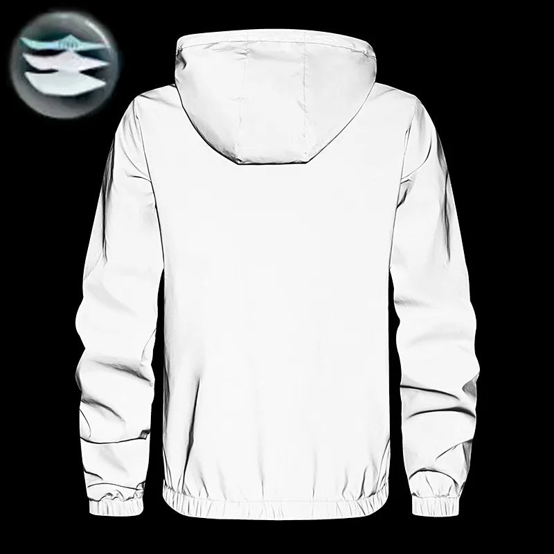 Vestes réfléchissantes de nuit pour hommes Double tissu imperméable Coupe-vent à capuche Homme Hip Hop Cyclisme Sports Manteaux à fermeture éclair