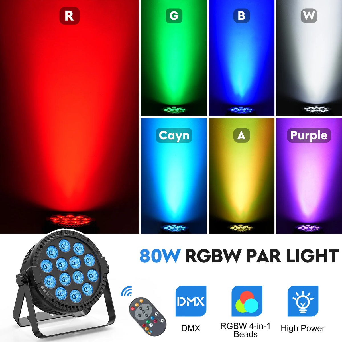 U'King 80W Par Scheinwerfer 4-in-1 RGBW 14 LED Bühneneffektlicht DMX512 Par Licht mit Fernbedienung für KTV Bar DJ Disco