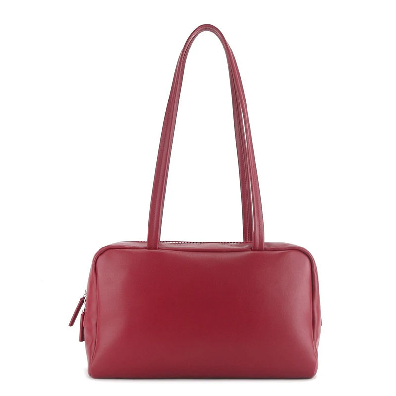 2026 Autumn Genuine Leather Women Handbags Casual Solid Totes Women Shoulder Bowling Bags Luxury Brand Cowhide Women Bags