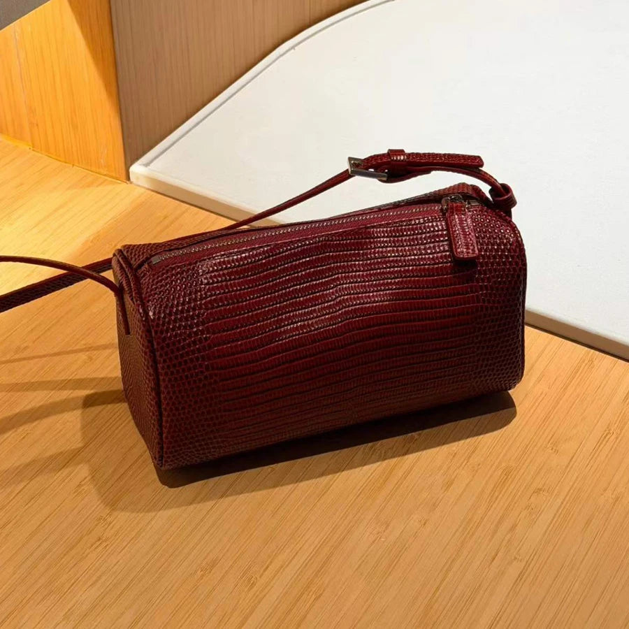 Genuine Leather Cowhide Lizard Pattern Barrel-Shaped Bags For Women Luxury Designer Handbag Purse New In Mini Shoulder Crossbody