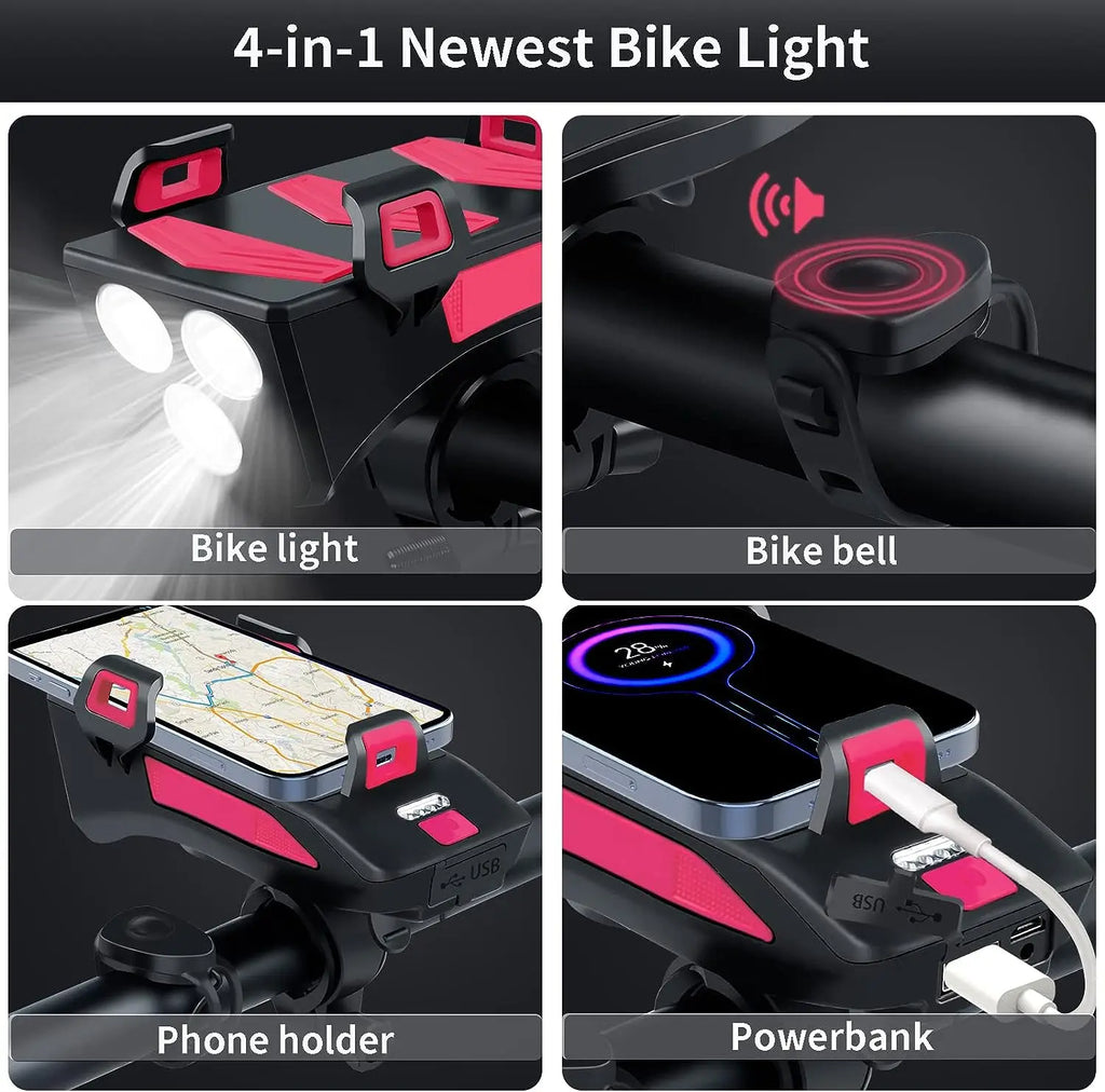 USB-Rechargeable Bicycle Light with Phone Holder