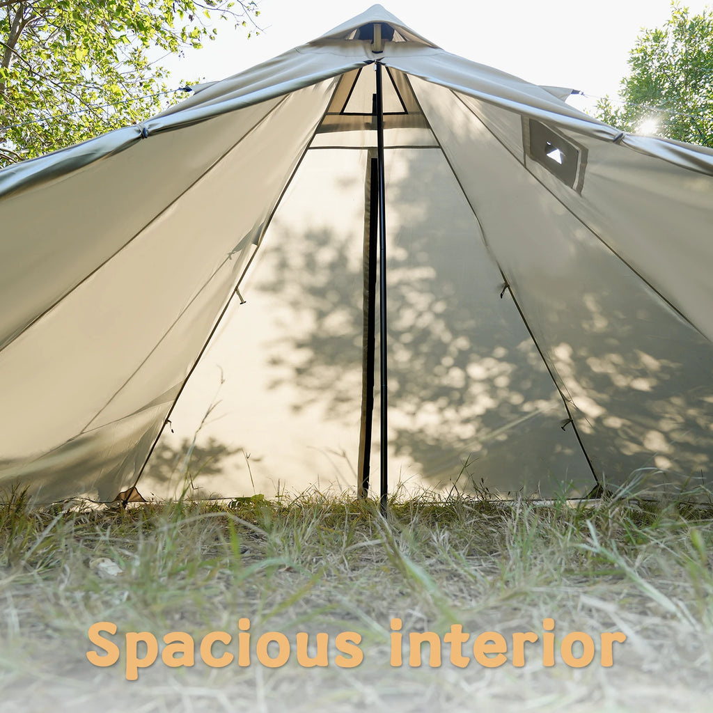 PAKICETUS Tipi Hot Tent Stove Jack Snow Skirt 2-4 Person 4 Season Backpacking Tent 5.24-7.21ft Standing Height Bushcraft Winter Camping Hiking