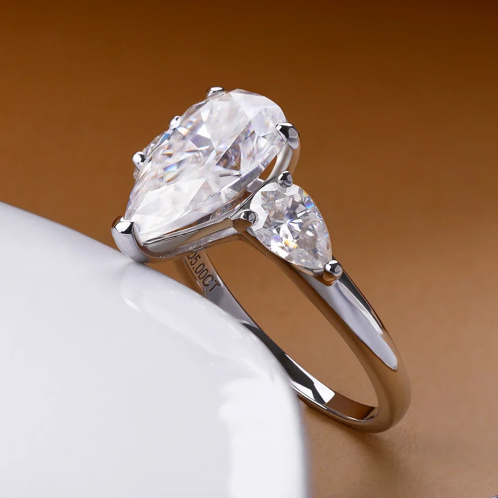 Anillos de compromiso de moissanita con forma de gota para mujer, alianza de boda de plata de ley 925, joyería con diamante de corte pera y certificado GRA