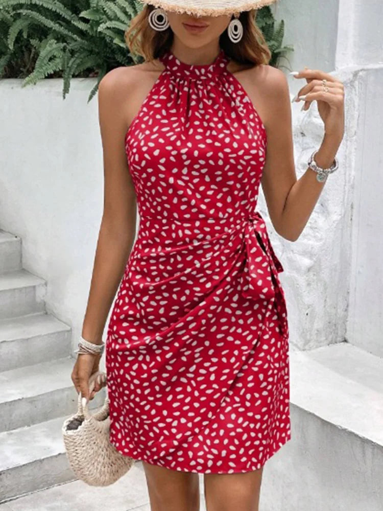 Mini abito estivo da donna stampato con scollo rotondo — immagine 6