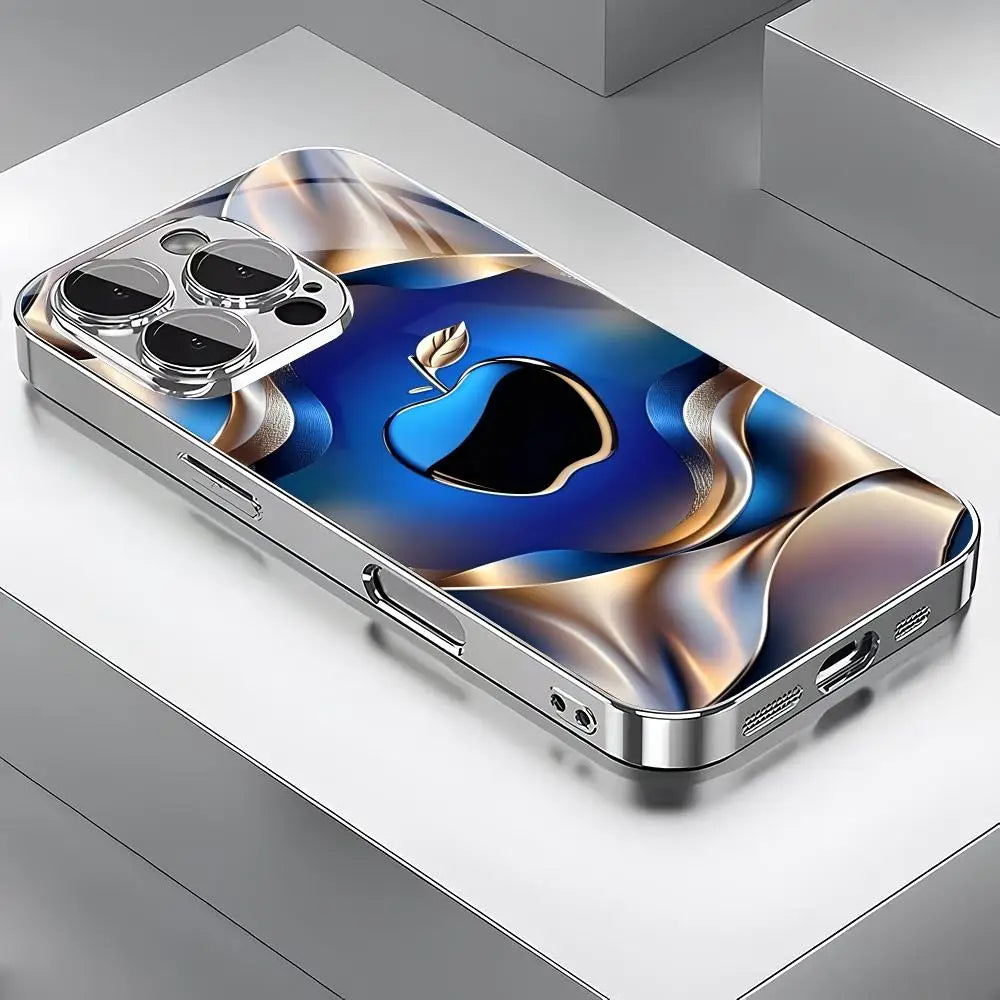 Blue textured electroplated glass phone case suitable for iPhone 18 17 16 15 14 13 12 11 Pro/Max/Plus anti drop and shockproof
