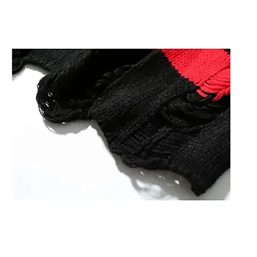 Autumn Winter Color Blocking Stripe Sweaters Destroyed Ripped Design Fashion Sweater Men's Pullover Knitwear Oversize Streetwear