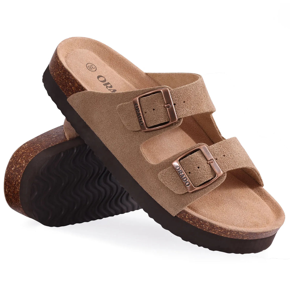 Sandales homme Kidmi, sandales à double boucle pour homme, chaussons en liège et daim, sandales de plage d'extérieur, sandales décontractées, souples et antidérapantes