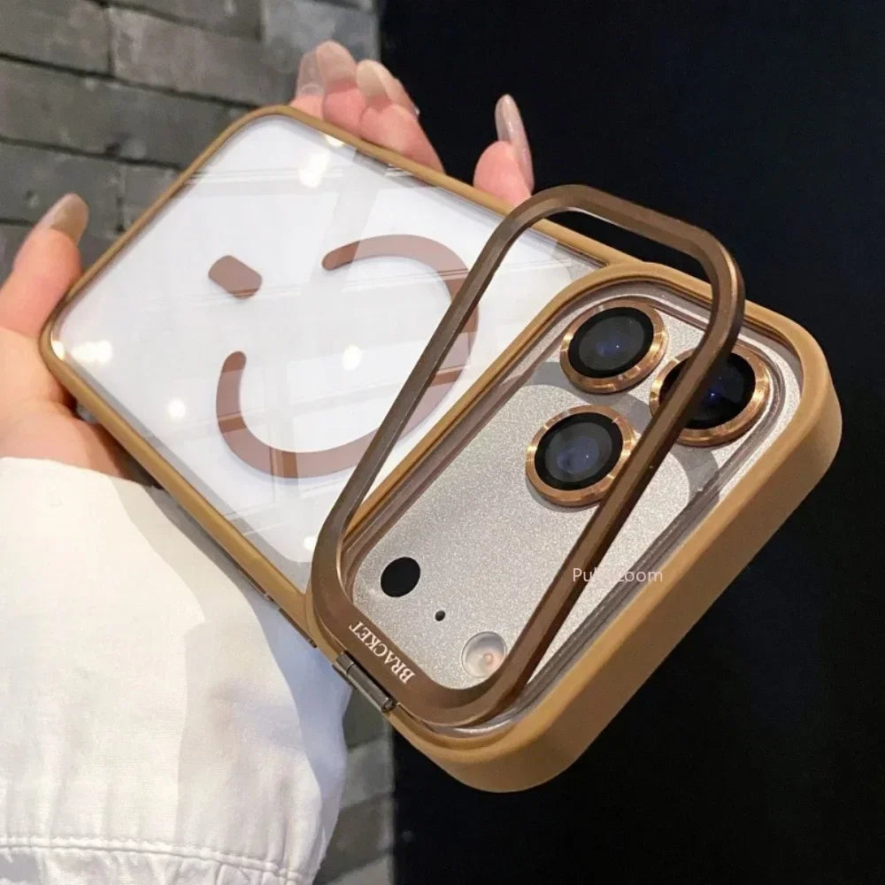 Luxury Magnetic Clear Case for Apple IPhone 18 17 16 15 14 Plus 13 12 11 Pro Max Transparent Camera Kickstand Protective Cover