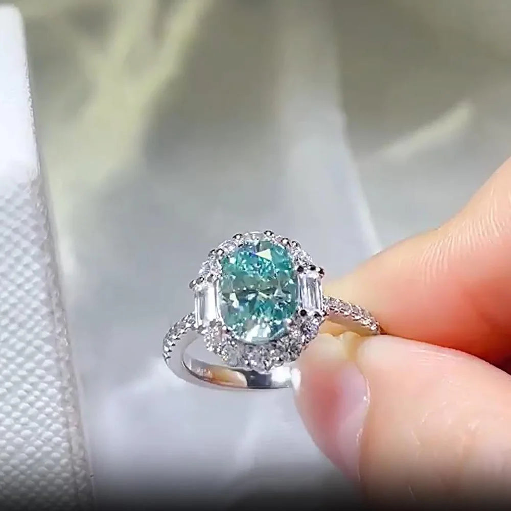 Anello in argento 925 con moissanite verde Paraiba