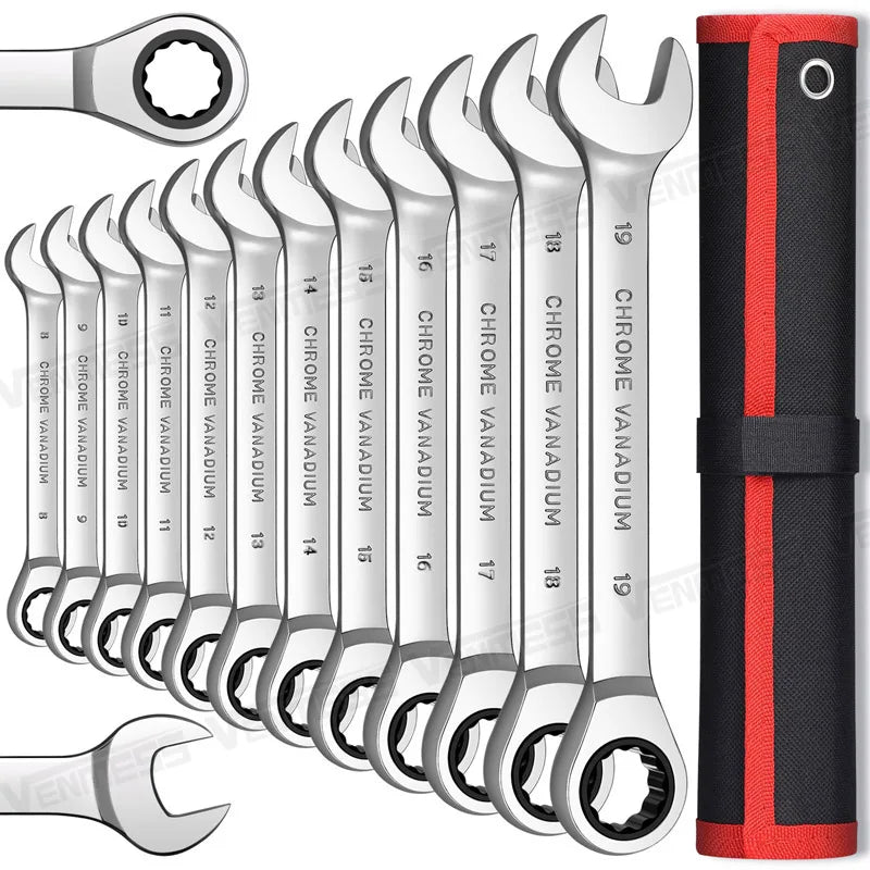 Juego de llaves de trinquete con mango, engranaje de 72 dientes, casquillo de torque, juego de llaves combinadas métricas de trinquete, herramientas para reparación de automóviles