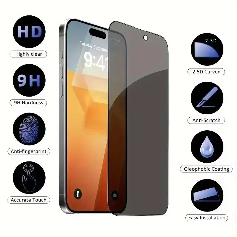 5 protections d'écran intégrales anti-espion pour iPhone 16 11 12 13 14 Pro Max Mini verre anti-regard 8K pour iPhone 15 PRO XR X XS MAX