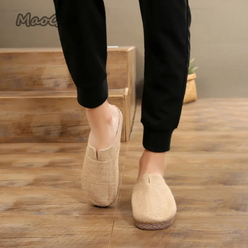 Women's and men's hemp mule slippers – beige and blue