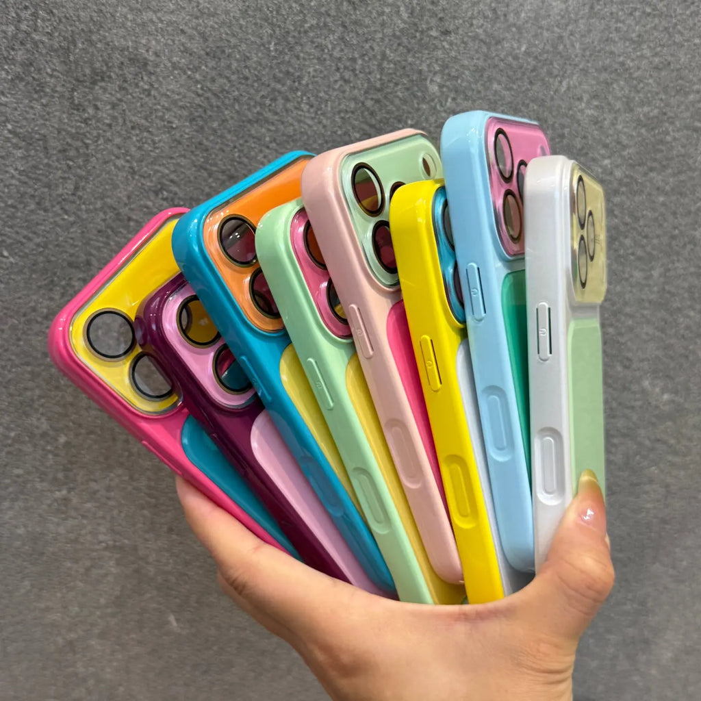 Luxury Double Color Contrast Large Window Case for iPhone 18 17 Pro Max 16 15 14 Camera Film Protector Acrylic Hard Cover