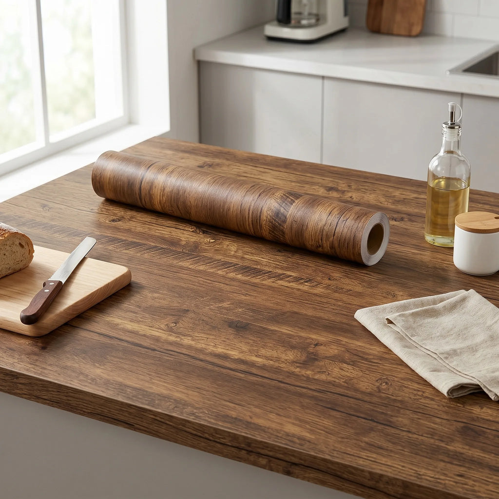 1 Roll Self-Adhesive Wallpaper with Wood Grain, PVC Peel and Stick Film, Waterproof & Oil-Proof, Easy to Wipe Clean, Removable Decor Film for Kitchen, Bathroom, Cabinets, Table, Furniture & Wall Renovation Home Decor