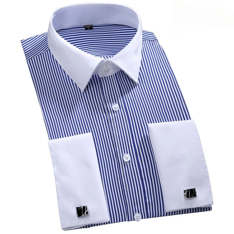 M~6XL Herren-Businesshemd mit französischen Manschetten, 2024 neu, weiß, langärmlig, formell, mit Knöpfen, Regular Fit, Manschettenknopfhemd