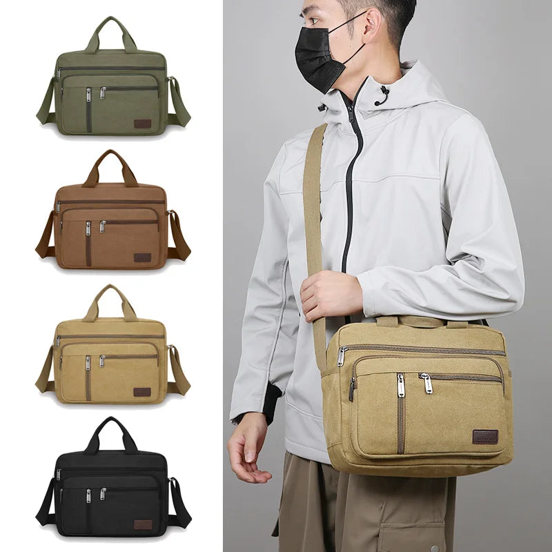 Men’s Canvas Shoulder Bag with Multiple Pockets