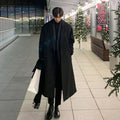 Men Oversized Lapel Long Wool Blend Coat,Loose Open Front Maxi Trench Overcoat,Streetwear Casual Solid Black Long Outerwear