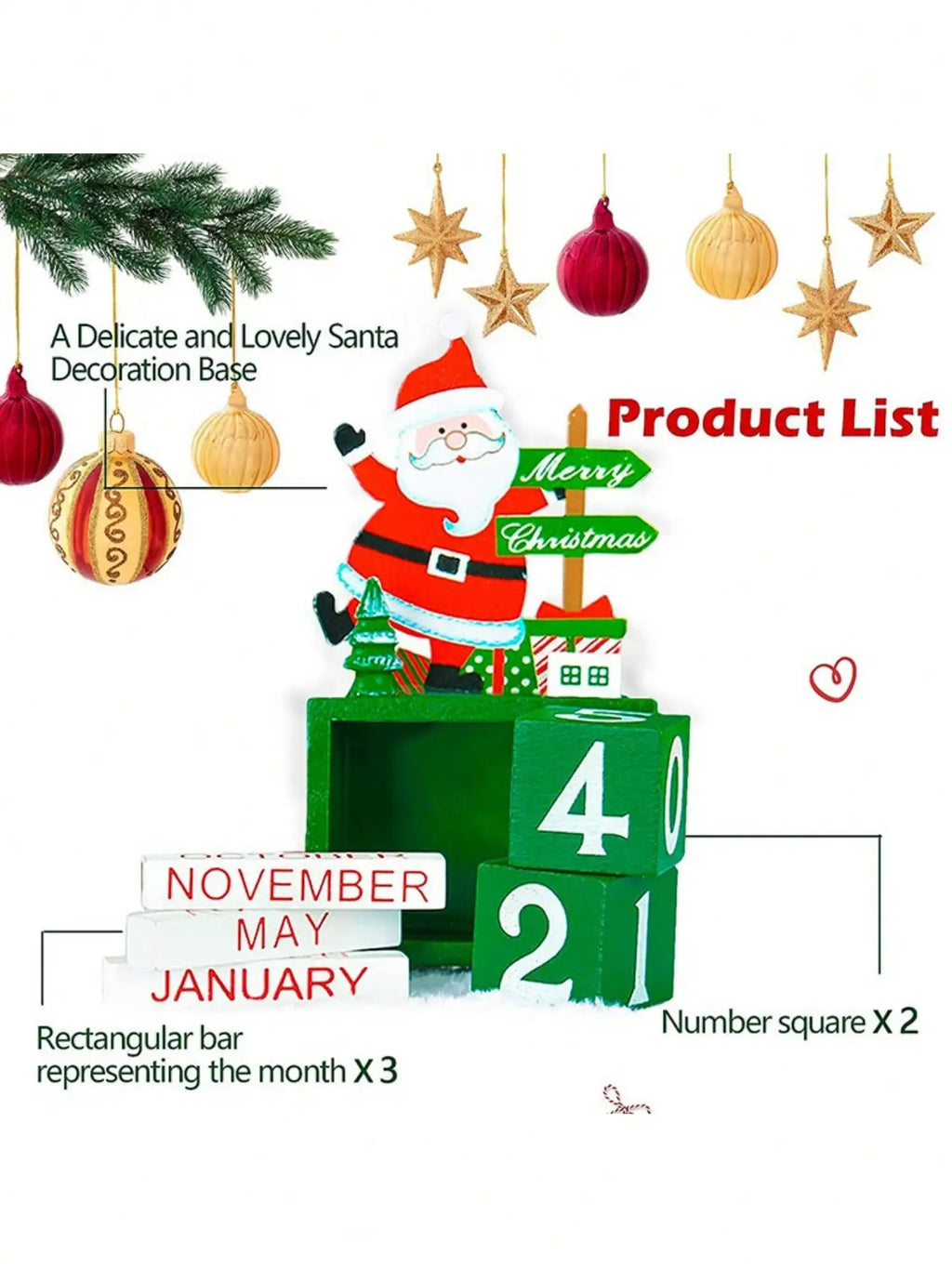 1 Christmas tree gift, wooden calendar desktop decoration, home decoration, Christmas decoration, room decoration