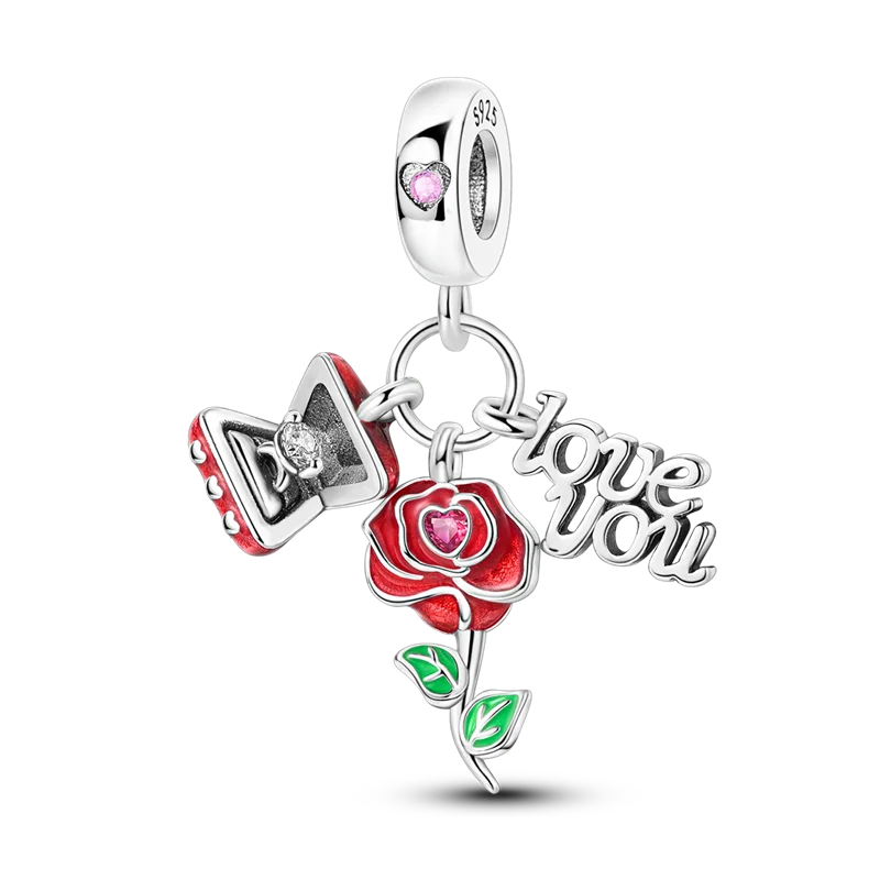 925 Sterling Silver Bright Red Charms Bead CZ Zircon Cute Doll Pendants Fit Original Bracelet DIY Jewelry Women Gift